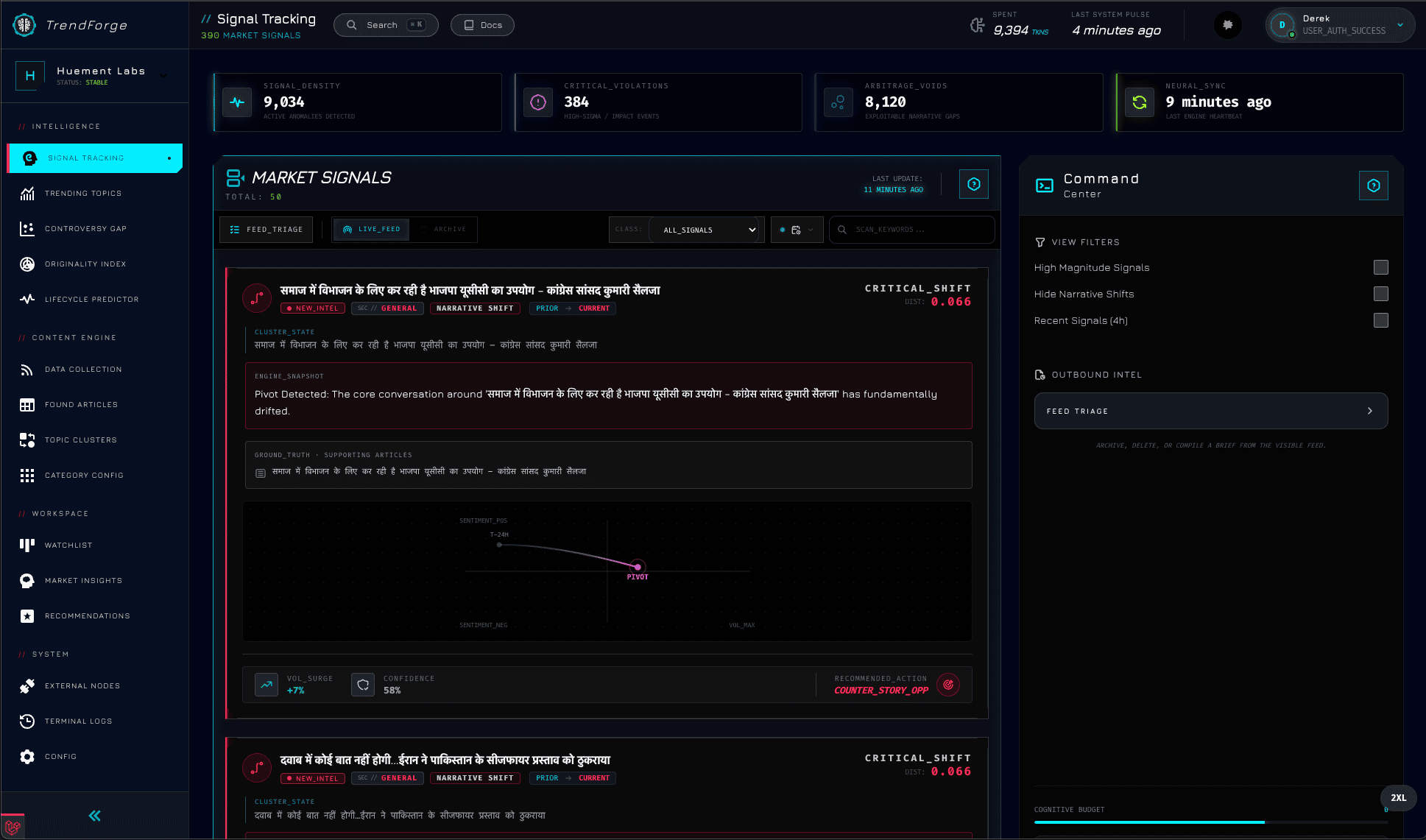 Product Market Signal Feed List Preview